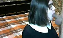 Glasses-Wearing Schoolgirl GF Sucking Big Dick on Webcam