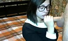 Glasses-Wearing Schoolgirl GF Sucking Big Dick on Webcam