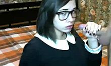 Glasses-Wearing Schoolgirl GF Sucking Big Dick on Webcam