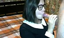 Glasses-Wearing Schoolgirl GF Sucking Big Dick on Webcam