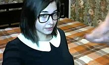 Glasses-Wearing Schoolgirl GF Sucking Big Dick on Webcam