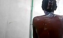 Ebony girlfriend playfully teases hidden camera in bathroom 😉