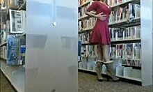 Slutty girlfriend crawling half-naked among bookshelves!