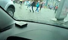 slutty babe in revealing panties masturbates in a car