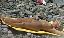 Skinny Girlfriend Stretching Naked Doing Yoga on Nudist Beach