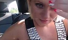 Short-haired blonde masturbates in the woods!