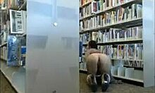 Slutty girlfriend crawling half-naked among bookshelves!