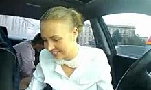 slutty babe in revealing panties masturbates in a car