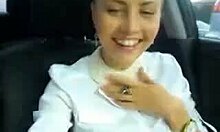 slutty babe in revealing panties masturbates in a car