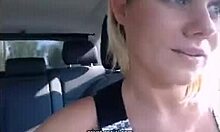 Short-haired blonde masturbates in the woods!