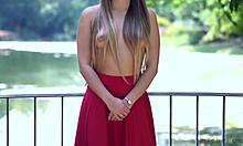 hey, my red dress gf went topless in the park