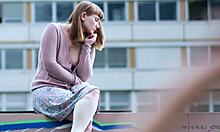 Hey, wanna see this long-haired chick flash her big tits in public?