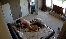 amateur girlfriend gets taken doggy style on the bed, her long hair swaying sideways