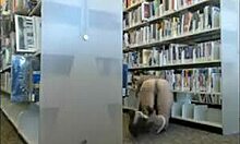 Slutty girlfriend crawling half-naked among bookshelves!
