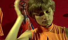 big-breasted blonde strips naked in bathroom