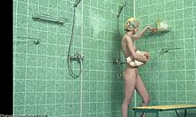 wow, leggy teen strips wet in shower on hidden cam! 😲