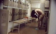 shameless brunette caught naked in locker room on hidden cam
