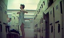 Hey, why's this short-haired MILF stripping in the locker room?