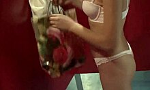 Short-haired brunette gf undresses on camera