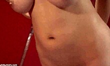 wet blond-haired babe showering and accidentally showing her body