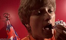 big-breasted blonde strips naked in bathroom