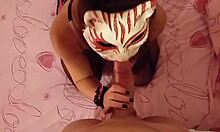 Kitty mask girlfriend feels pleasure from behind