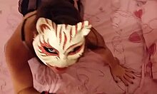 Kitty mask girlfriend feels pleasure from behind