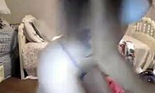 Girlfriend in White Bra and Blue Panties Teasing with Dildo on Webcam