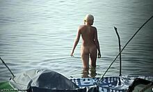 that blond-haired beauty swimming naked at the beach, so relaxing