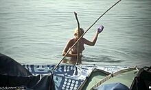 that blond-haired beauty swimming naked at the beach, so relaxing