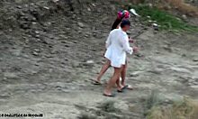 Dark-Haired Beauty Walking Nude on Hidden Beach Cam