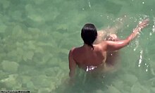 Tanned brunette milf naked at nudist beach spot