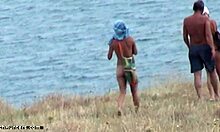 Two Nudist Girlfriends Stroll Boldly on Hidden Beach Cam