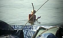 that blond-haired beauty swimming naked at the beach, so relaxing