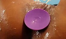 Swarthy hottie slams toy in tight asshole