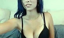 big-boobed teen teasing on webcam with dildo 😏