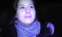 Beautiful brunette with perfect ass picked up for public posing