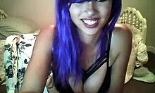 Purple-Haired Beauty Teases Breasts And Dildo On Webcam