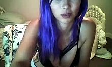 Purple-Haired Camgirl in Black Bra Smiles and Seduces on Webcam
