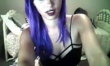 Purple-Haired Camgirl in Black Bra Dances Seductively on Webcam
