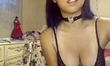 Collar-Wearing Teen 18+ Camgirl Masturbates with Big Natural Tits