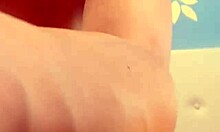 Long-haired skinny beauty with oily body prepares to insert anal beads into her pussy on webcam