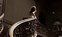 Posing naked in an old stylish building showcases a perfect body