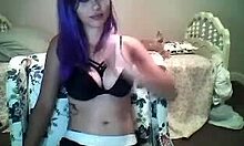 Purple-Haired Beauty Teases Breasts And Dildo On Webcam