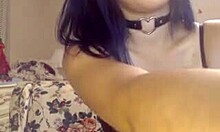 Collar-Wearing Teen 18+ Camgirl Masturbates with Big Natural Tits