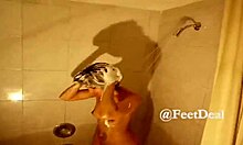 Afro-sporting amateur girlfriend showering in the nude in the bathroom