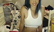 amateur camgirl flashes big natural tits and uses dildo on webcam!