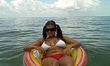 Perfect girl with great ass enjoying in the water, teasing her big tits?