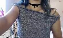 Collar-Wearing Cutie Shows Off Her Lovely Big Tits With Dildo