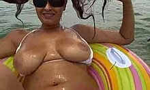 Perfect girl with great ass enjoying in the water, teasing her big tits?
